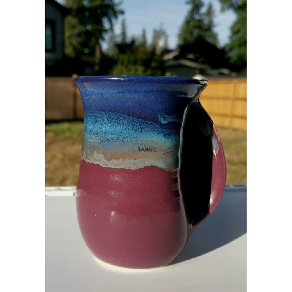 Neher Signed Studio Art Pottery Coffee Tea Cup Mug Right Hand Warmer Purple 2022